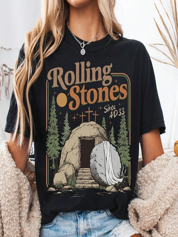 Rolling Christian T-Shirt, Stones Easter Clothing, Jesus Christ Shirt