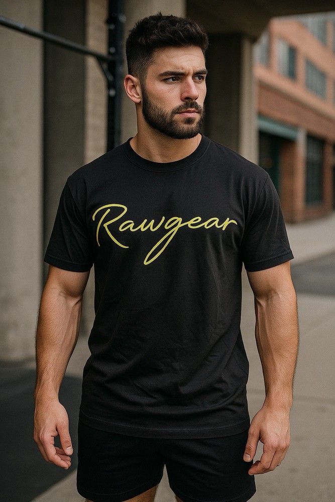 Rawgear T Shirt Mens S Black Embroidered Script Logo Gym Streetwear Casual