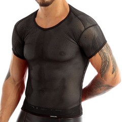 Mens Tops Tank Vest Crop Top Fishnet Holiday Mesh Muscle See Through Shirt