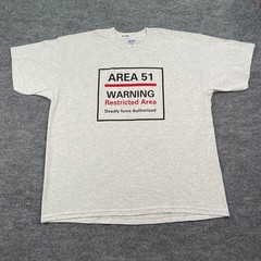 Vintage Y2K Warning Area 51 Alien UFO Shirt 2XL 26×30 Heathered Gray