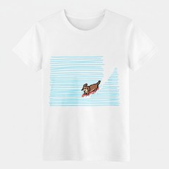 Funny Surfing Dachshund Wiener Dog Sketch Waves Casual Beach Cartoon T-Shirt