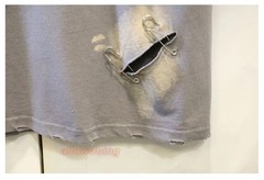 Men’s Punk Rock Distressed T-Shirt Safety Pin Hollow Out High Street Hip Hop Top