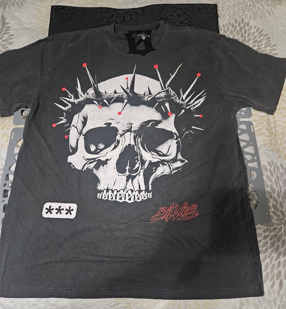 Evil Vice Thorn Skull Graphic T-Shirt Black XL Heavyweight Cotton Made in USA