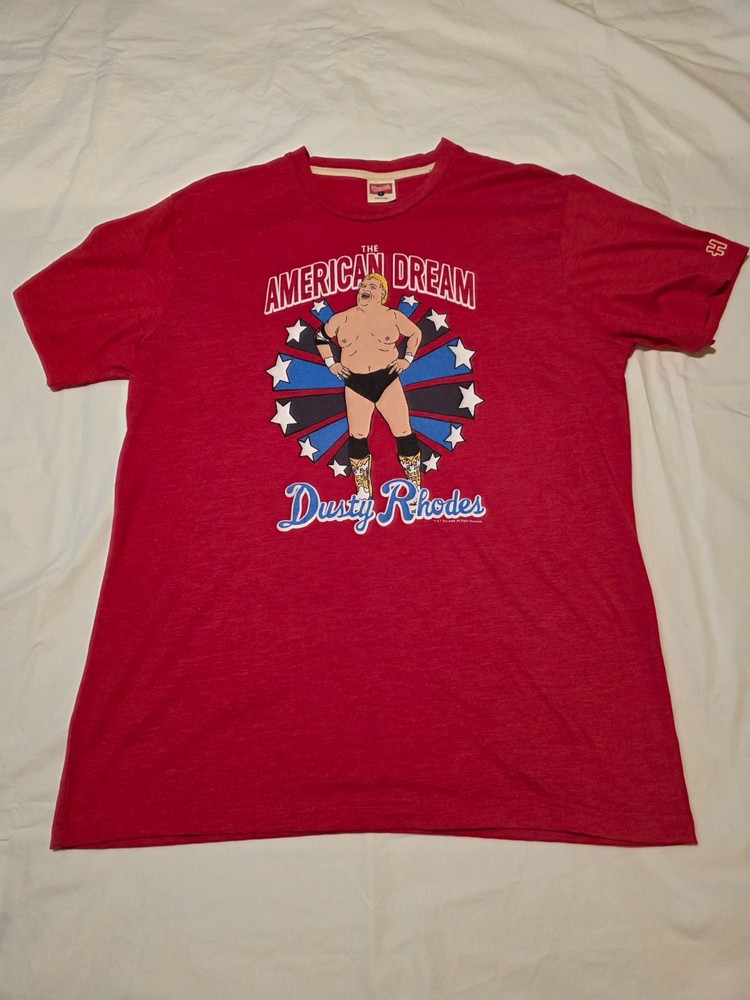Homage WWE American Dream Dusty Rhodes Red Heather Soft T-Shirt Sz Large Exc