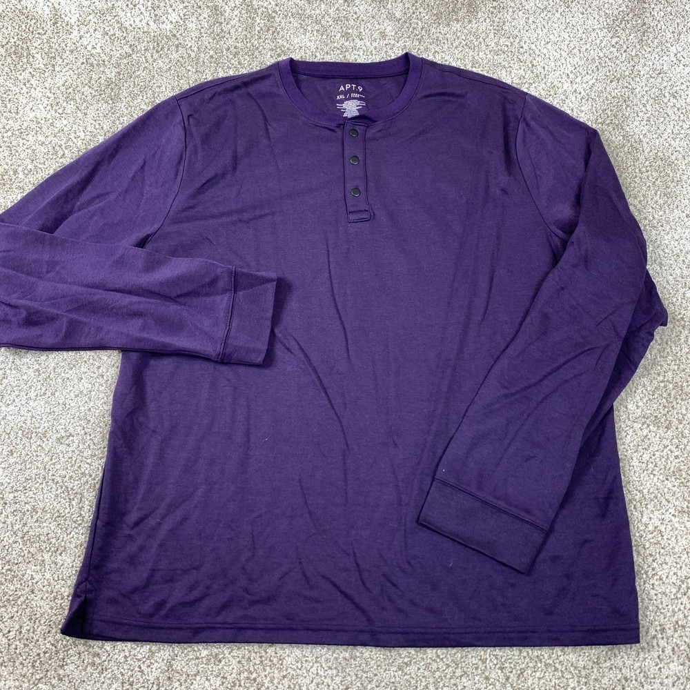 APT9 Premier Flex Henley Men’s XXL Purple Long Sleeve Casual