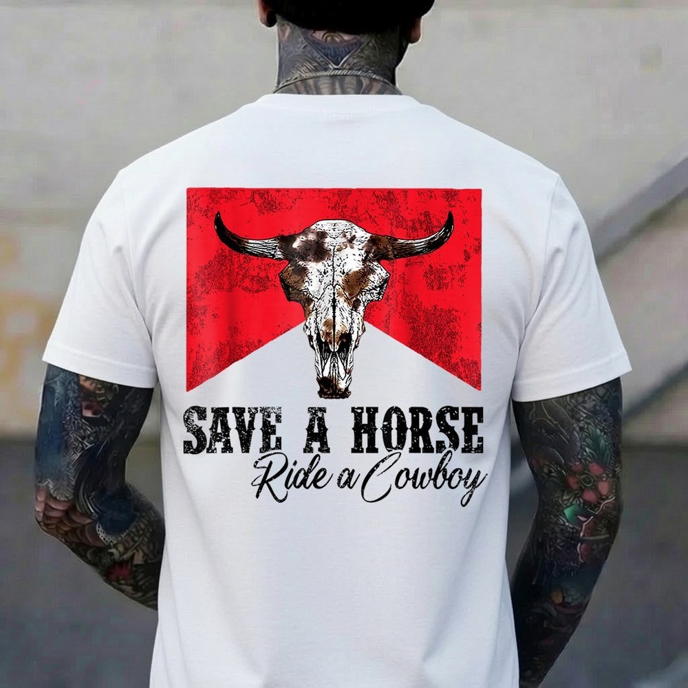 Save A Horse Ride A Cowboy Western Country Rodeo Bull Skull T-Shirt