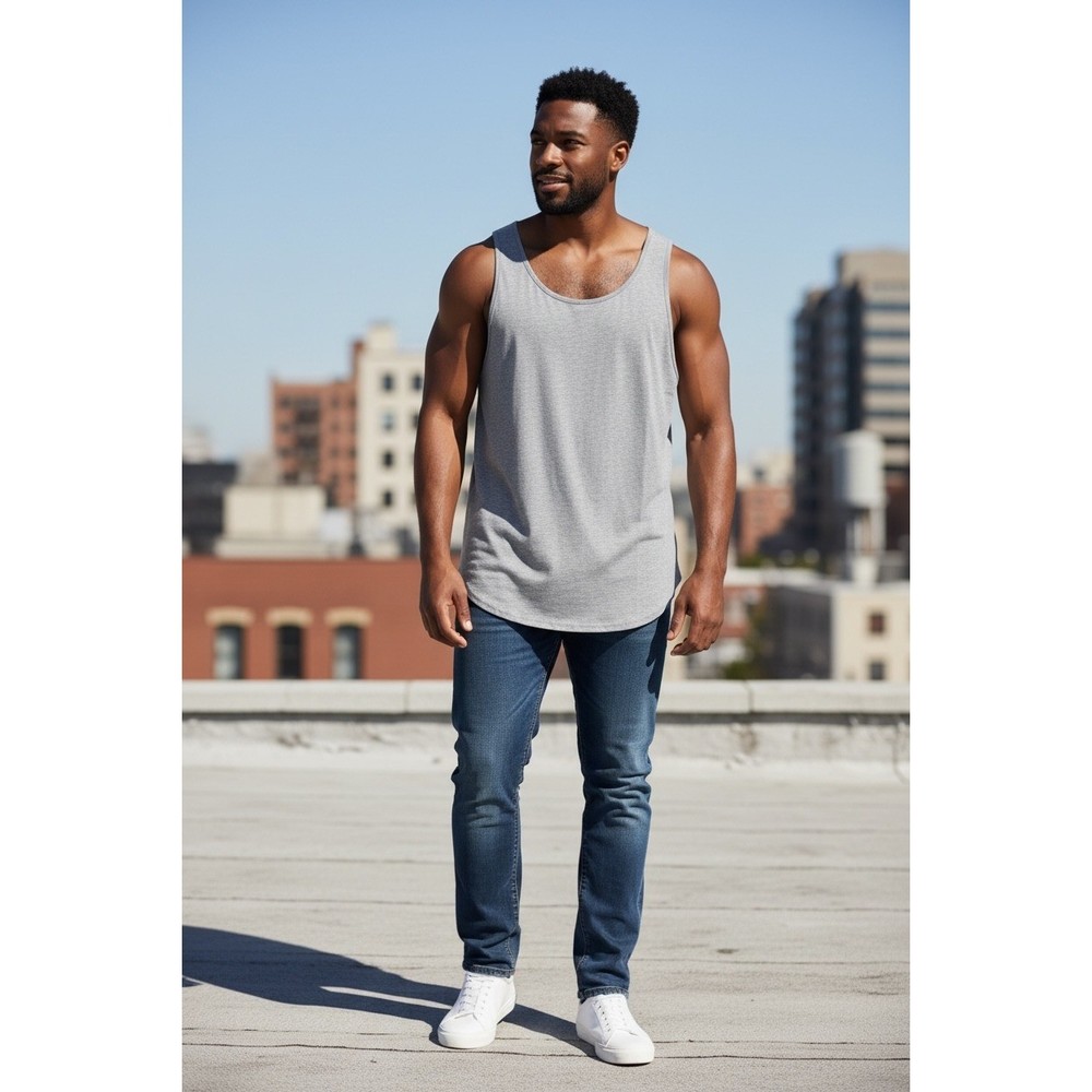 Mens Gray Muscle Tank Top Size Medium Lightweight Scoop Neck Gym Shirt Beach