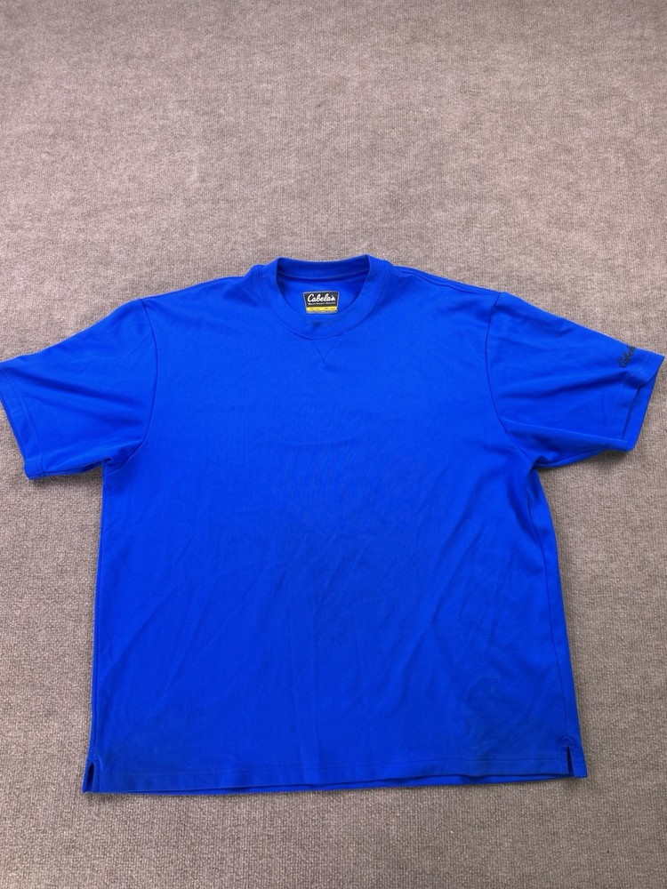 Cabelas Shirt Adult 2XL XXL Blue Casual Outdoors Polyester Hiking T-Shirt Mens