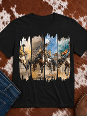 Western Rodeo Cowboy Horse Graphic T-Shirt Vintage Country Unisex Crew Neck Tee
