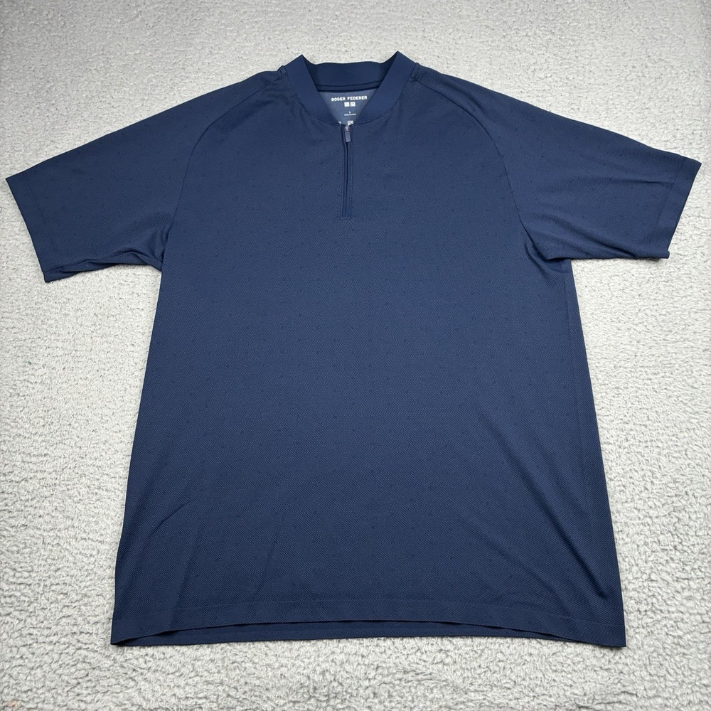Uniqlo Roger Federer Tennis Shirt Men’s Large Blue 1/4 Zip Performance Henley