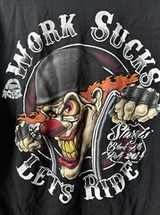 Y2K Style Work Sucks Lets Ride T Shirt L Biker Motorcycle Harley Clown Flames