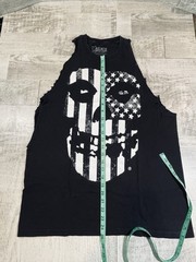 Misfits Men T Shirt Large Black Fiend Skull USA American Flag Tank Cut Off Arms