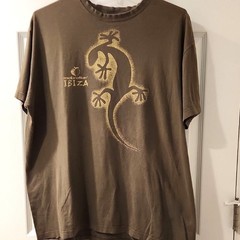 Sols Melocotton Design Olive Green Short Sleeve Tee Ibiza Lizard Design Size XL