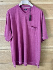 Left Coast Tee Shirt Mens 2XL Red Salmon Cotton Poly Short Sleeve Knit V Neck