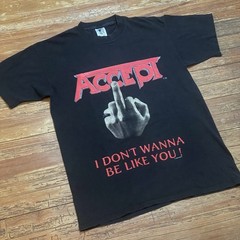 Vintage 90s Accept Shirt Size Large Middle Finger Band Tour Metal Thrash Rock