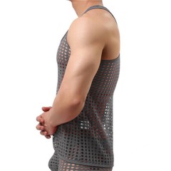 Mens Mesh Fishnet Sleeveless T Shirts Tank Tops Sexy Muscle Bodybuilding Vests