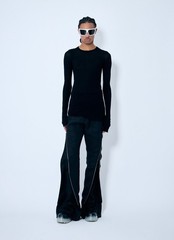 Rick Owens Rib Long Sleeve T-Shirt Silk Viscose Crewneck Size Large (RU01E5250)