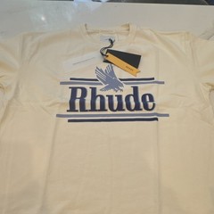 RHUDE Rossa Tee Men’s M White/Blue Cotton Graphic Logo Crew Neck T-Shirt