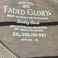 Faded Glory Mens 2XL Brown Striped V-Neck Long Sleeve Ribbed Knit Shirt RN52469