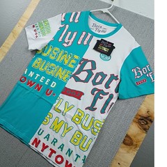 Born Fly Graphic Tee Mens Large Turquoise White Streetwear Split Panel Shirt NWT
