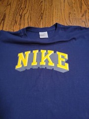 Nike Shirt Large Navy Blue Logo Tee Crew Neck T Shirt Regular Yellow Logo Mens