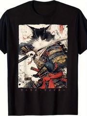 Samurai Cat Warrior Ukiyo-e Ink Art T-Shirt – History & Manga Fans – Unisex 180g