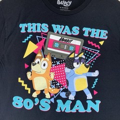 Bluey This Was The 80’s Man Bandit & Chilli Black T-Shirt Men’s Medium 38-40