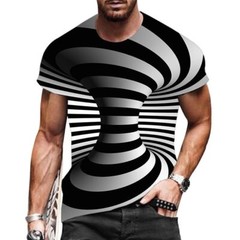 Camiseta Hombres 3D Ilusión óptica Novedad Manga Corta Negro Blanco Espiral Moda