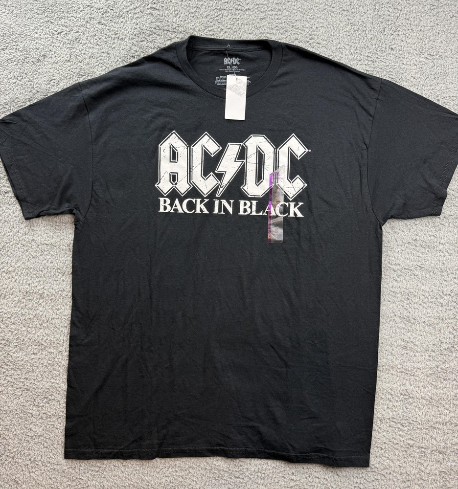 AC/DC Back In Black Shirt Mens XL Black Band Rock Graphic Tee Athletic Fit Music