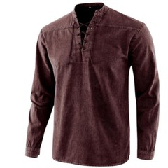Men Fashion Casual Shirt Retro Pure Color Stand-Up Long Sleeve Collar Top