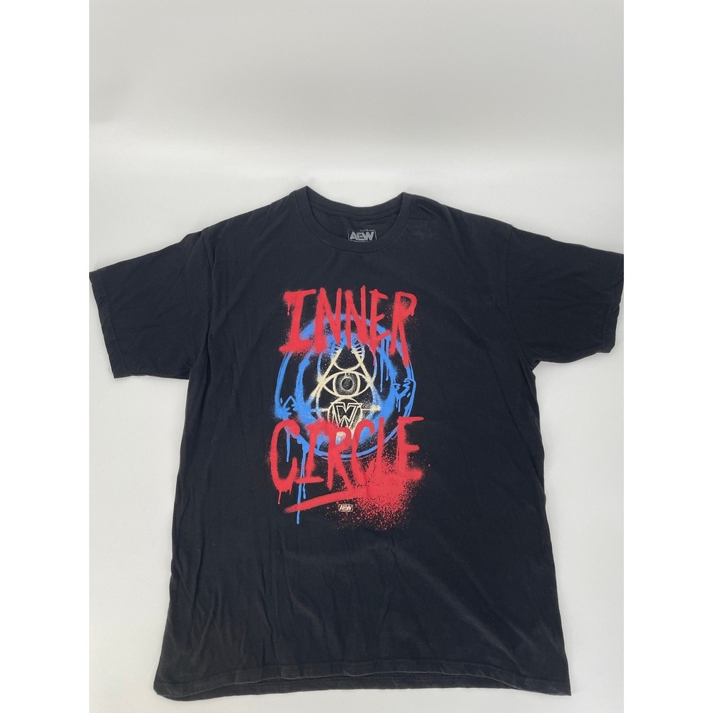 Inner Circle AEW Wrestling Chris Jericho Black Tshirt Spray Paint Graphic Sz XL
