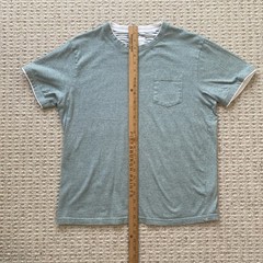 Denim & Flower Light Green White Stripe Contrasting Trim Beach Casual Men’s L