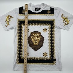 Damati Los Angeles Lion Shirt Mens Small White Gold Black Polyester Viscose
