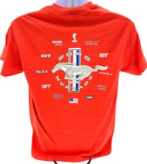 Ford Mustang T-Shirt – Red w/ Running Pony Since 1964 & Multiple Logos On Back