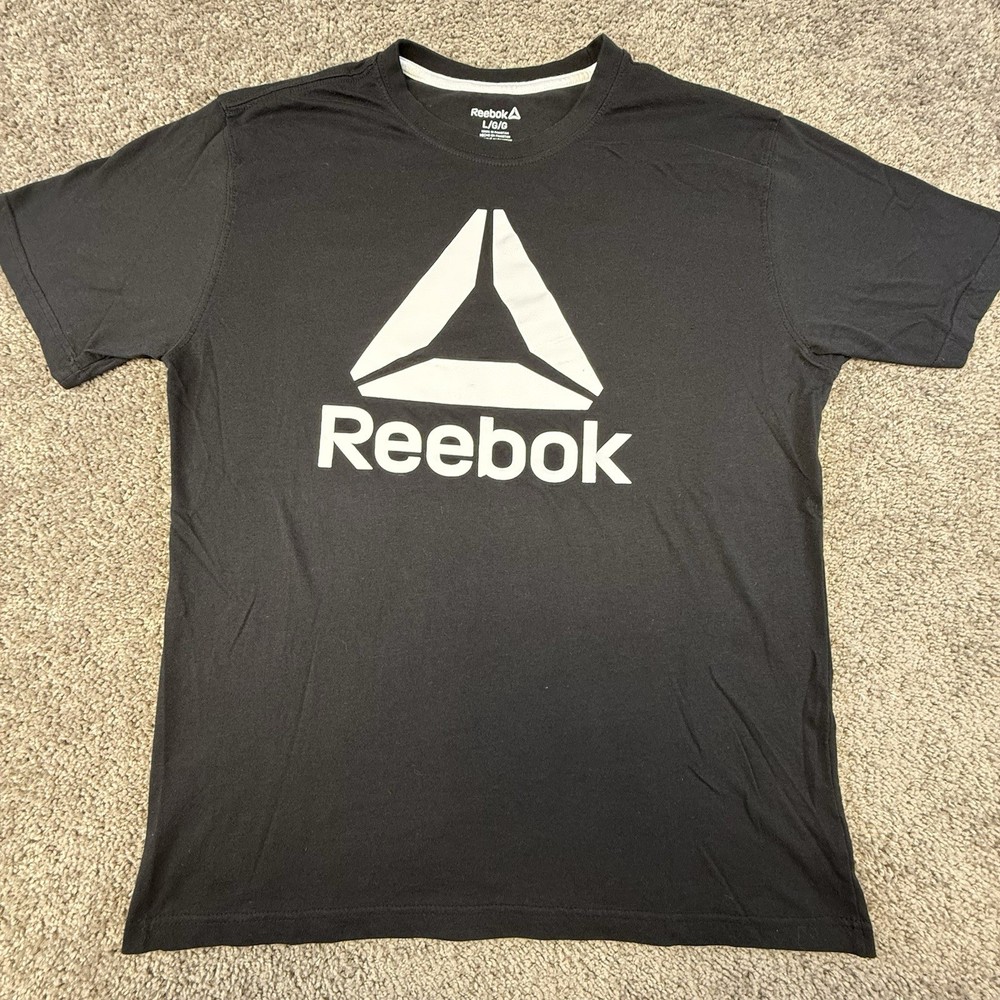 Reebok T-Shirt Men’s Large Black Sports Outdoors Soft Comfort Short Sleeve Used