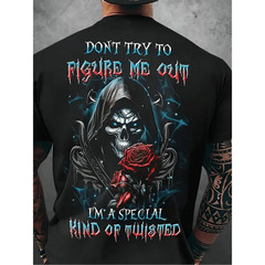 Men Gothic Skull T-Shirt, “Don’t Try to Figure Me Out” Shirt, Dark Twisted