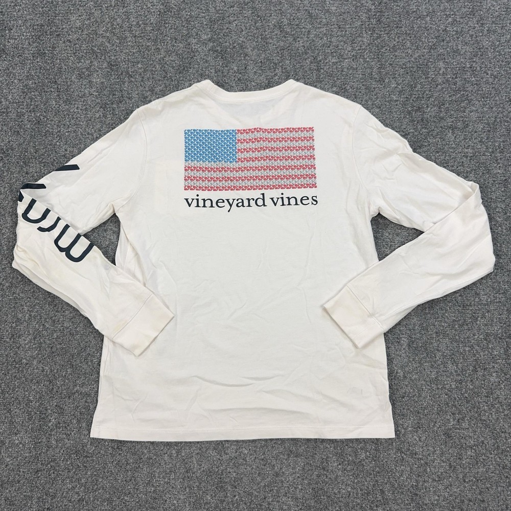 Vineyard Vines Shirt Mens Large White Flag Whale Pocket Long Sleeve Tee Tagless
