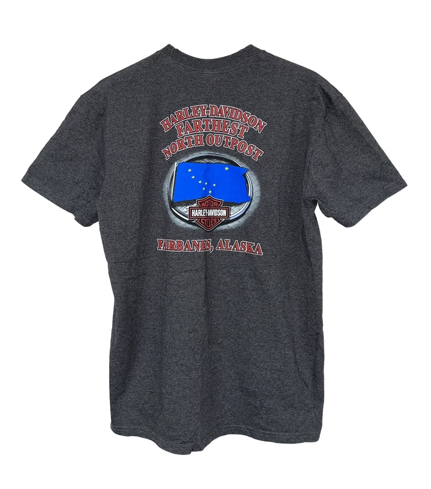 Harley Davidson Motorcycle Mens Medium T-shirt Fairbanks Alaska Farthest Outpost