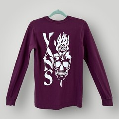 Vans Mens XS Purple Skull Rose Graphic Shirt Long Sleeve Double Sided Cotton