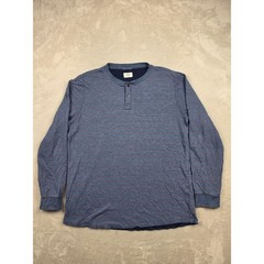 Marine Layer Henley Shirt Mens XL Blue Striped Long Sleeve Raw Hem Cotton Blend