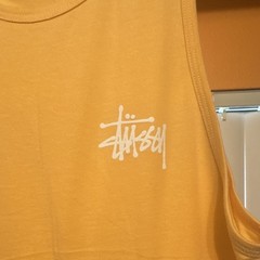 Stussy Cut Tag Men’s Yellow Cotton Logo Graphic Crew Neck Sleeveless Tank Top M