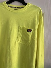 Wrangler Workwear Hi-Vis Neon Yellow Long Sleeve T-Shirt w Pocket Mens L 42-44