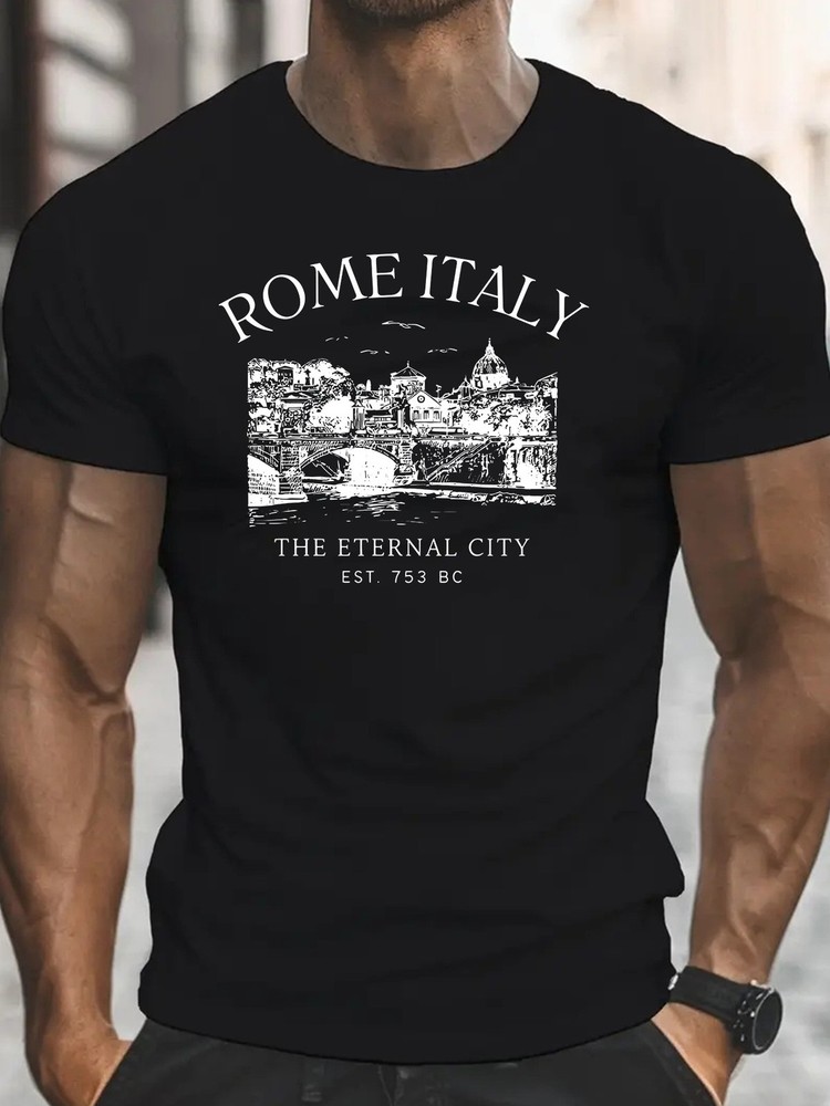 Rome Italy Skyline T Shirt Colosseum Graphic Vintage City Travel Casual Tee