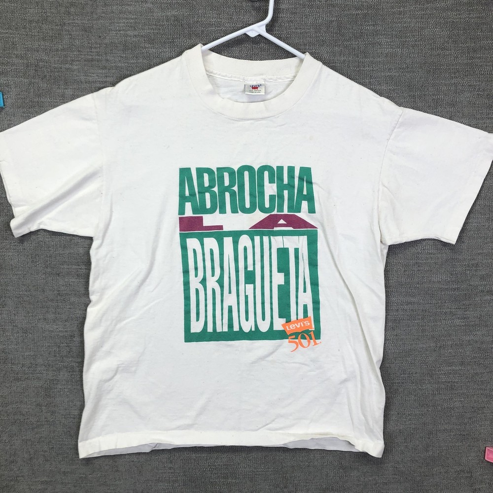 Vintage Levi’s Shirt Mens Small White Abrocha La Bragueta 501 Button Fly 90s Ad