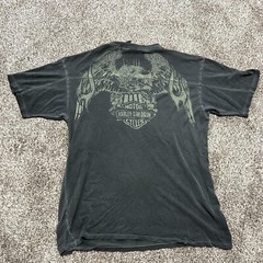 Vtg Harley Davidson Gray Shirt XL Double-Sided Skull Eagle Faded Biker