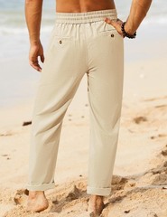 iWoo Mens Pants Linen Pants Men Casual 2025 Summer Beach Elastic Drawstring W…