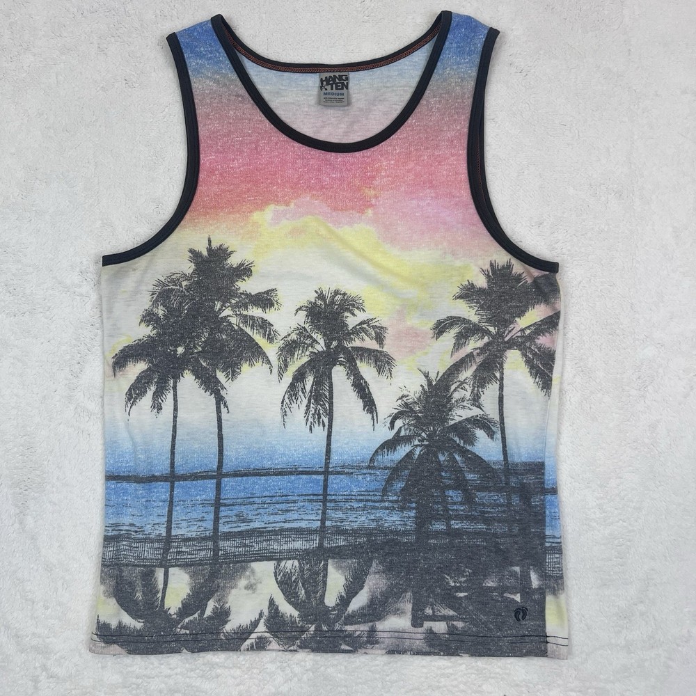 Hang Ten Tank Top Men’s Size Medium Palm Sunset Casual Vacation Tee
