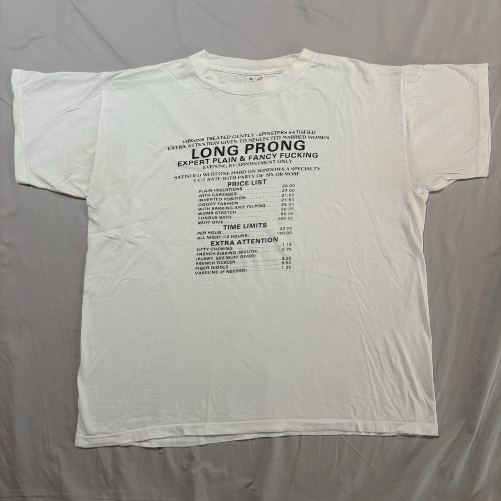 Vintage 90s Sex Humor Tee Sz XL Vulgar Long Prong Single Stitch