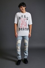 Forever 21 XL Men’s T-Shirt White Red Black Reaper Graphic Embroidered NWT