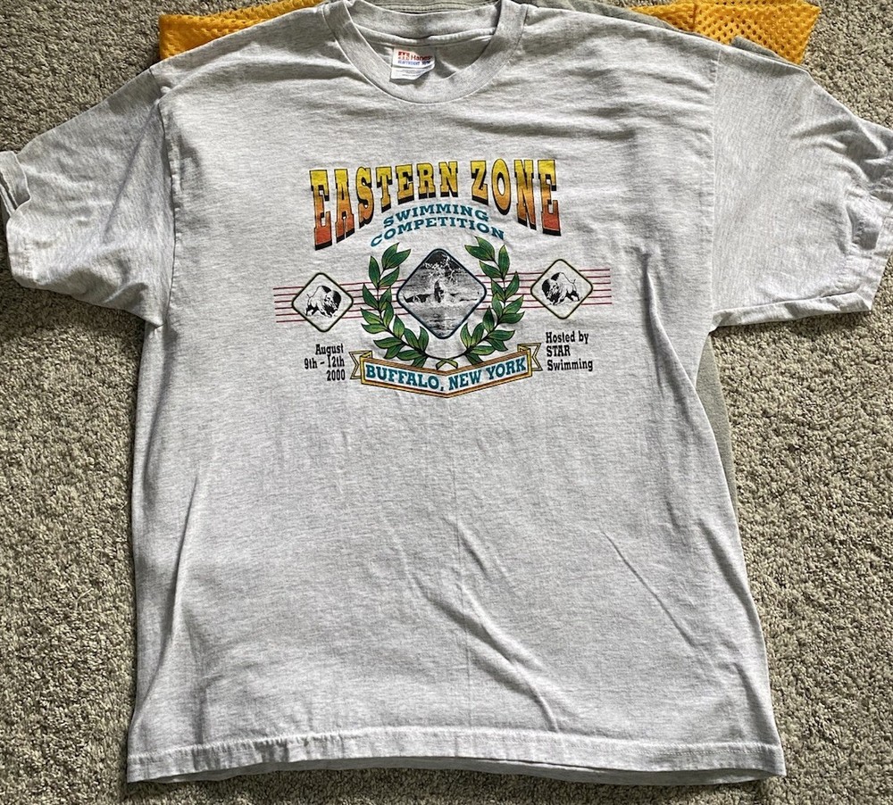 Vtg Swimming Competition T Shirt Eastern zone Buffalo NY 90s Y2K 2000 Star Swim